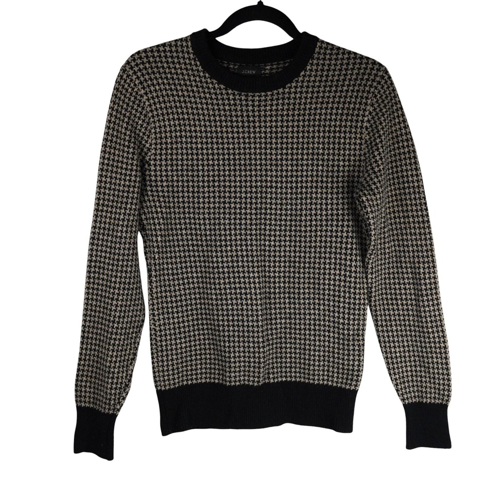 J.Crew Womens Houndstooth Pattern‎ Wool Blend Sweater XS Black/Tan